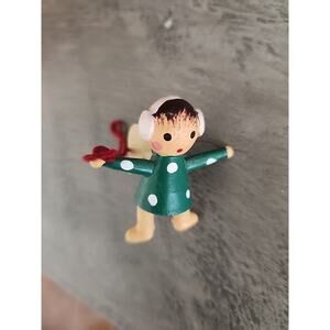 Vtg Miniature MCM Erzgebirge Angel Child Ornament Wooden Painted Germany